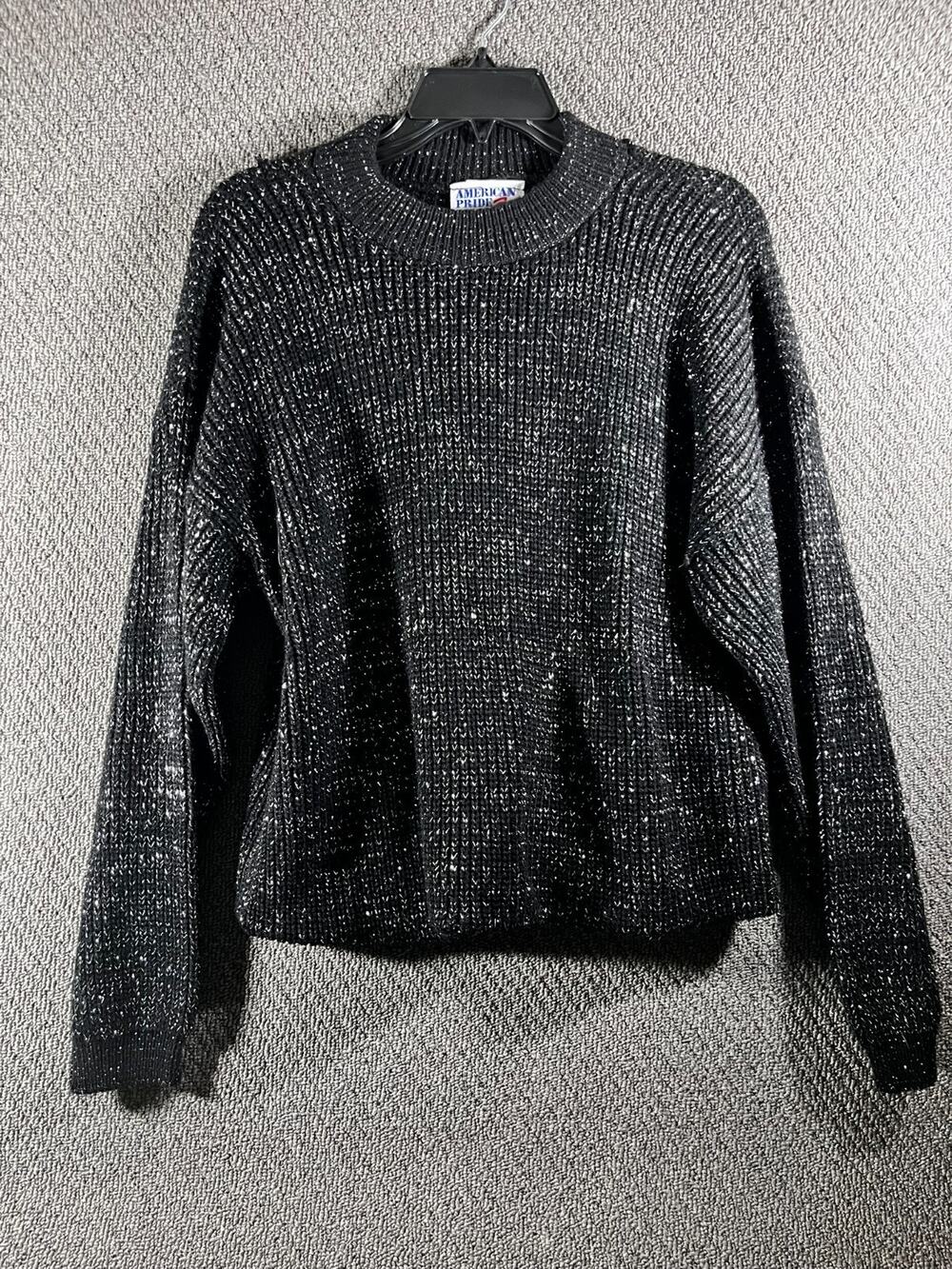 Vintage American Pride USA Mock Neck Knit Sweater Black Marled Women's Medium